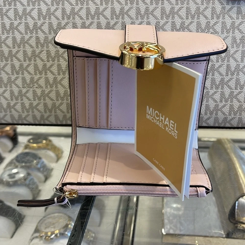MICHAEL KORS Carmen Medium Faux Leather Wallet Powder Blush  NWT